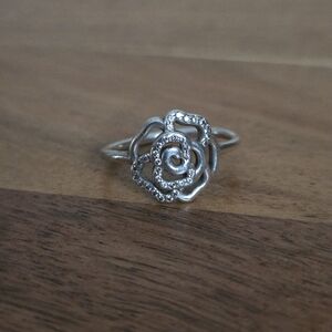 Pandora Shimmering Delicate Rose Sterling Silver Ring Size 8